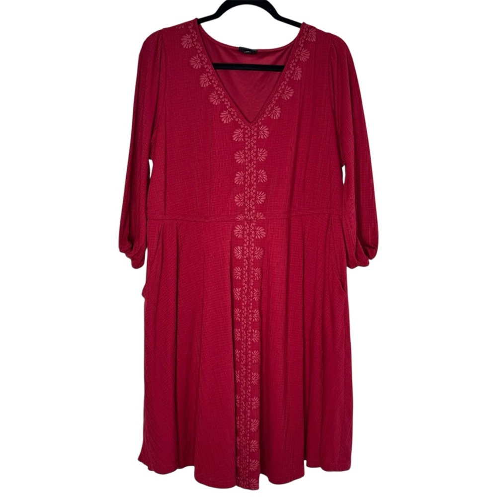 Torrid Red Mini Jersey 3/4 Sleeve Puff Print Skater Dress Size 1 - Picture 2 of 7